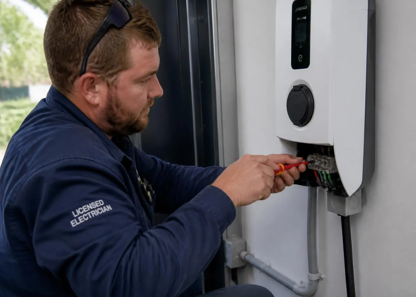 Licensed electrician wiring a ABB home charger
