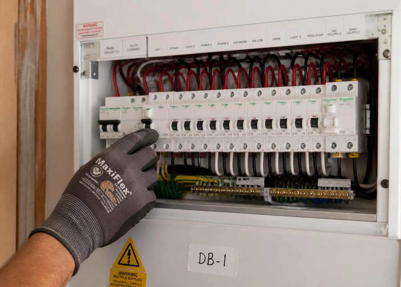 Modern switchboard with dedicated EV charging circuit and RCBO protection